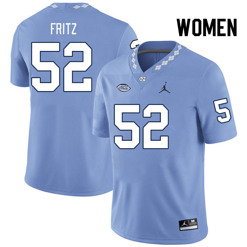 Women #52 Jonny Fritz North Carolina Tar Heels College Football Jerseys Stitched Sale-Carolina Blue